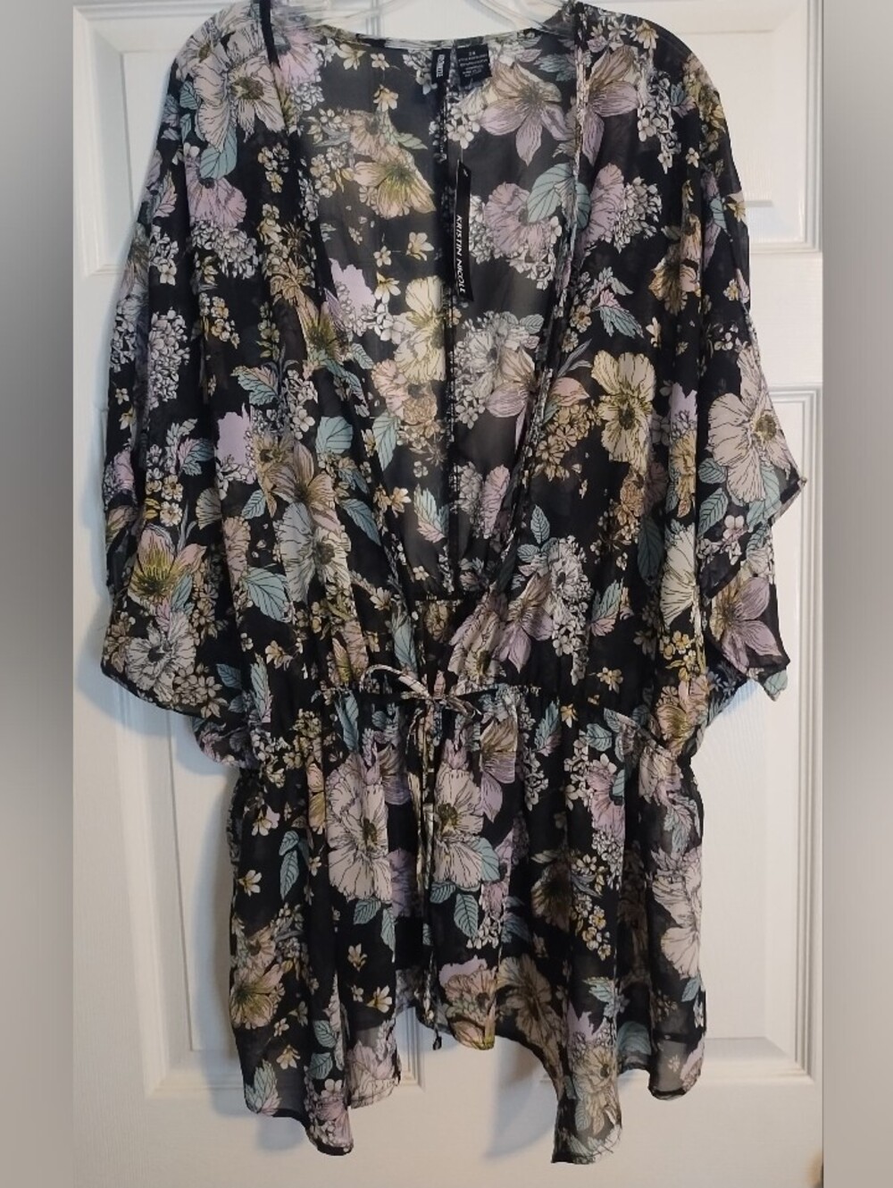 NWT Kristin Nicole 2X Kimono Cardigan Floral Lightweight Summer Sheer Coverup
